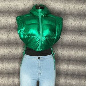 Metallic Green Puffer Vest